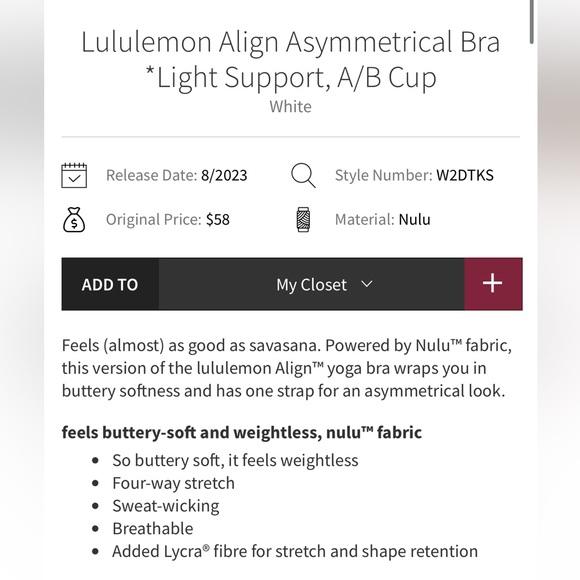 Lululemon Align Asymmetrical Bra Size 4 - Picture 3 of 8